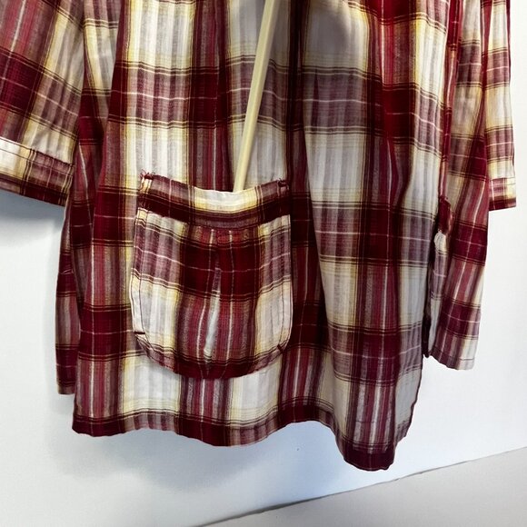 Vintage DCC Missy Casual Top Red White Plaid Sz M Cotton 3/4 Sleeve Collar - Picture 5 of 16